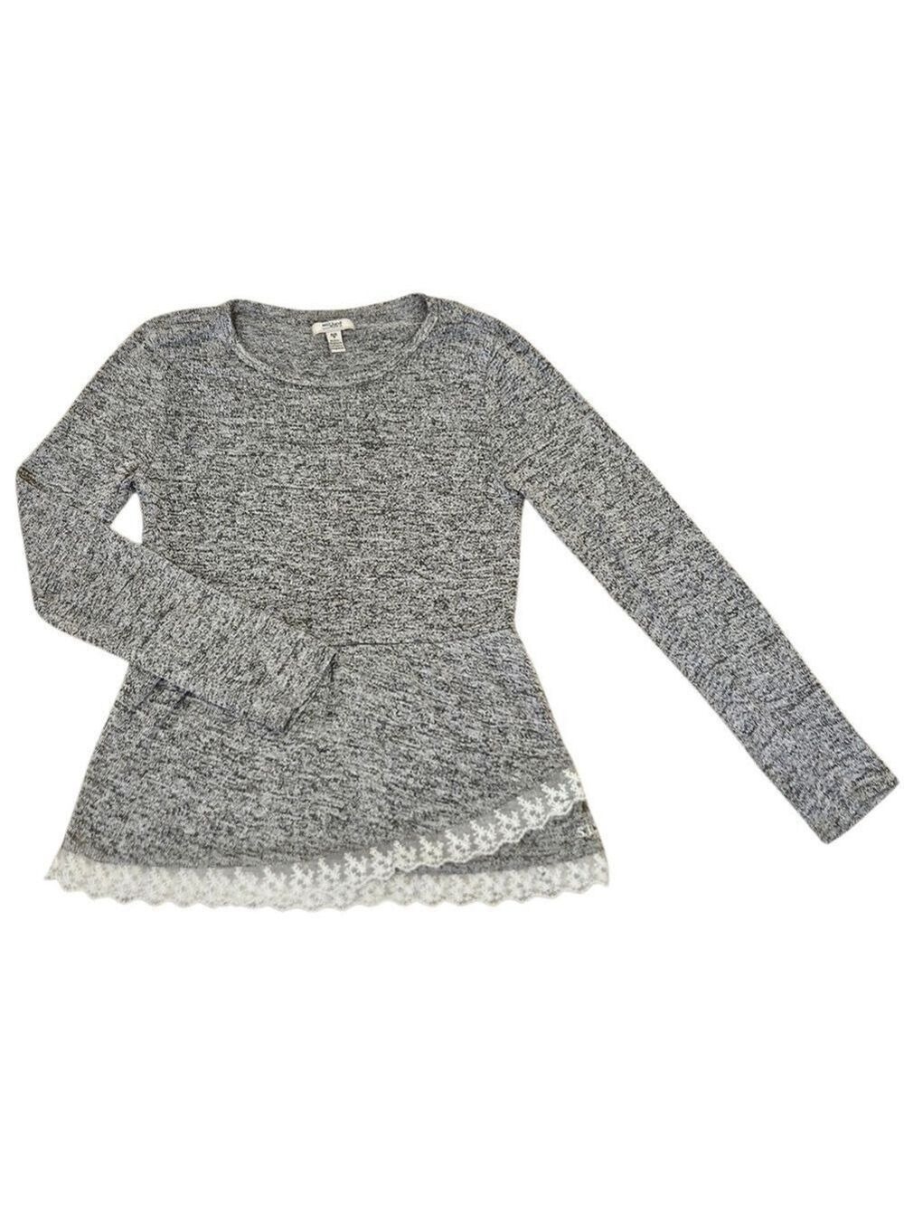 5/$25 Silver Jeans Co. Girls Knit Long Sleeve Top Gray Lace Hem Size 10